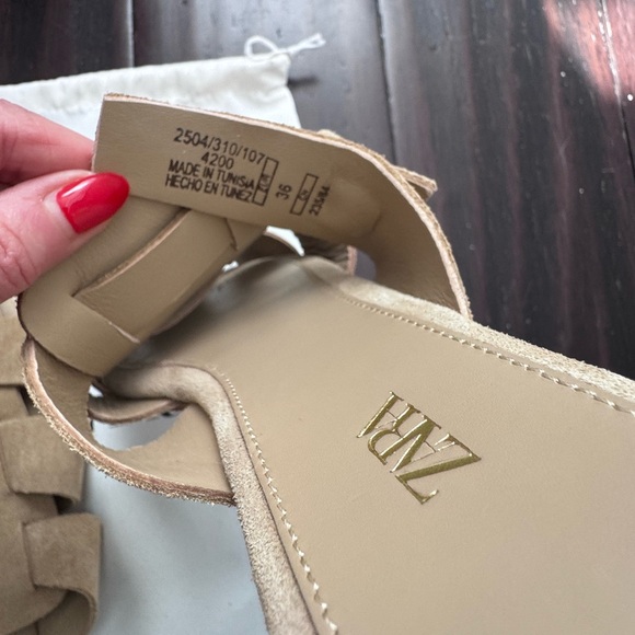 Zara Taupe Suede Braided Slide Mules with Buckle - Picture 5 of 7